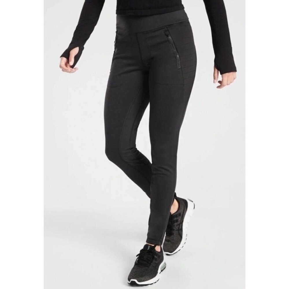 Athleta Peak Hybrid Fleece Tight Legging Black Athleisure Gym Activewear Size XL - Picture 1 of 8